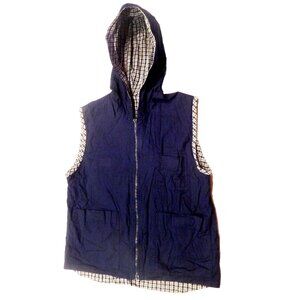 Fashion Bug Vintage Reversible Hooded Vest S Blue